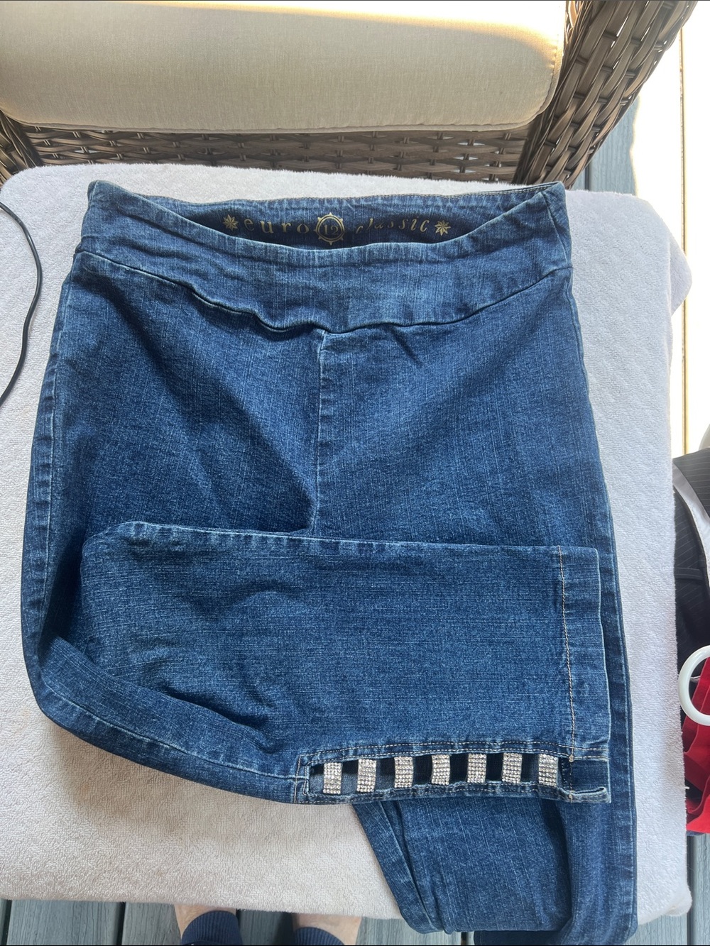 Dark Blue Women's Jeans with Embellished Hem